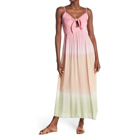 Bohome Dresses & Skirts - Bohome NWT Front Tie Swim Coverup Maxi Dress Pink Peach Lime Green Ombre Size M